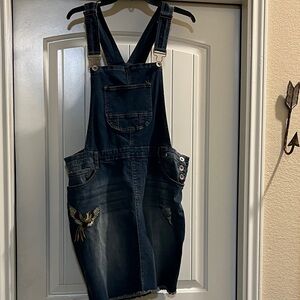 Dollhouse Dark Blue Denim Overall Dress